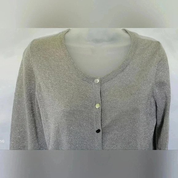 VTG Y2K 1990s Limited Silver Metallic/Gray Button Up Cardigan Sheer Back Sz Med. - Picture 10 of 11